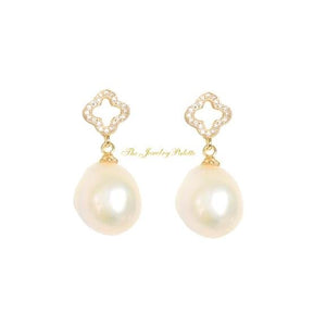 Bella clover white pearl drop earrings - The Jewelry Palette