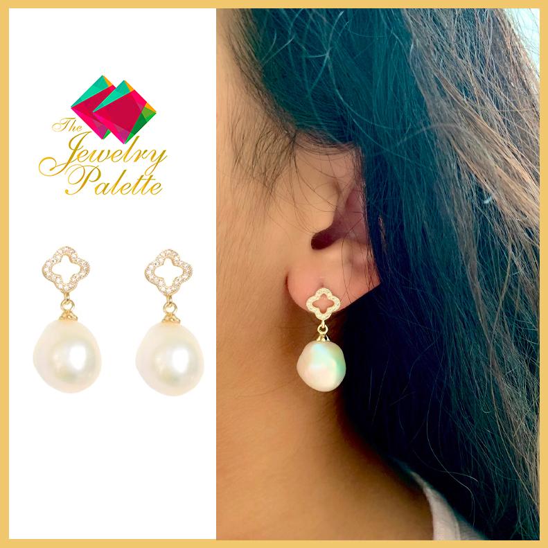 Bella clover white pearl drop earrings - The Jewelry Palette