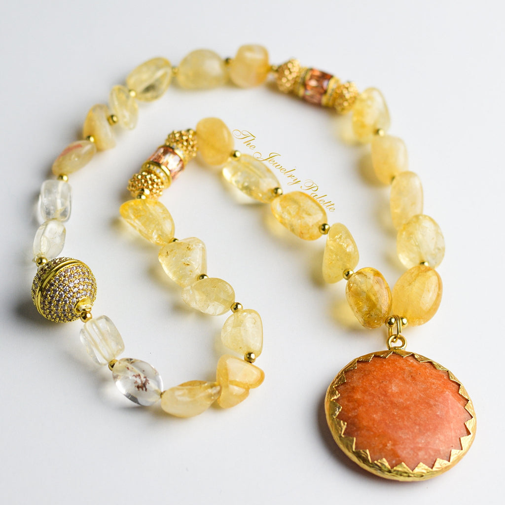Carissa citrine and jade pendant choker necklace - The Jewelry Palette