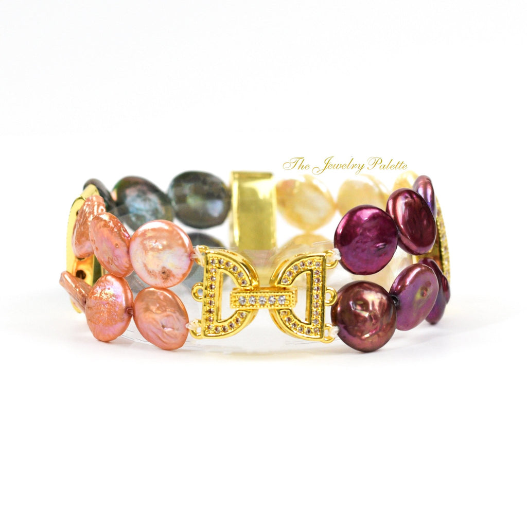 Carmen multicolor coin pearls and gold two tier bracelet - The Jewelry Palette