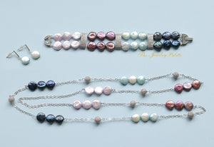 Carmen multicolor coin pearls and silver chain necklace - The Jewelry Palette