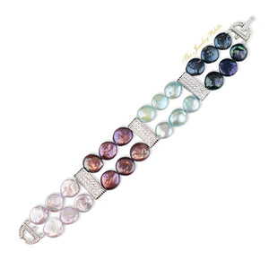 Carmen multicolor coin pearls and silver two tier bracelet - The Jewelry Palette