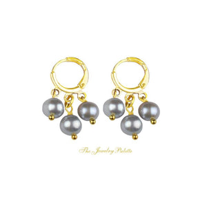 Celine grey freshwater pearl gold hoop earrings - The Jewelry Palette