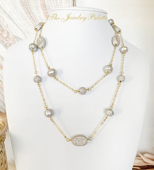 Celine grey freshwater pearl gold hoop earrings - The Jewelry Palette