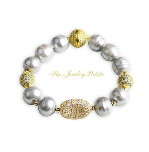 Celine lustrous grey freshwater pearl and gold bracelet - The Jewelry Palette