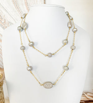 Celine lustrous grey pearl and gold chain necklace - The Jewelry Palette