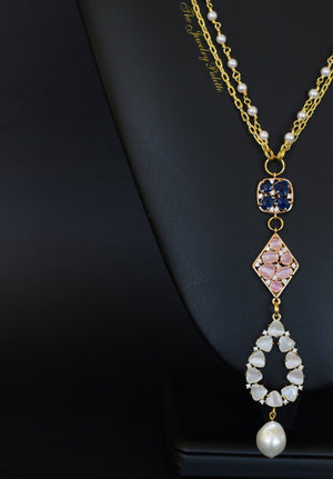 Cynthia necklace with three tier pendant and blue stones - The Jewelry Palette