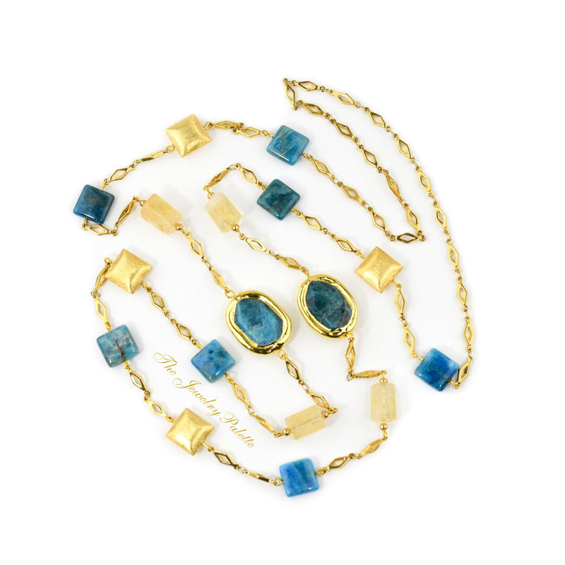 Demi teal apatite and citrine gold chain necklace - The Jewelry Palette