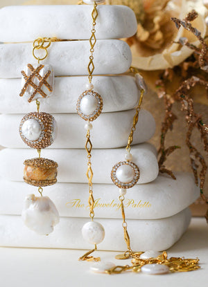 Donna gold and white coin pearl chain necklace - The Jewelry Palette