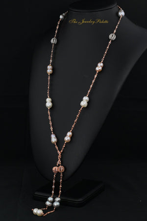 Eloise lavender, grey and white lustrous pearl chain necklace - The Jewelry Palette