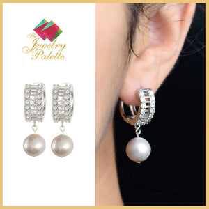 Fatima silver grey freshwater pearl with silver drop earrings - The Jewelry Palette