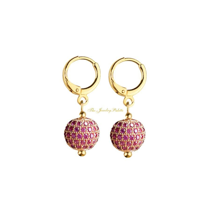 Fedora hoop earrings with round fuchsia zircon drop - The Jewelry Palette