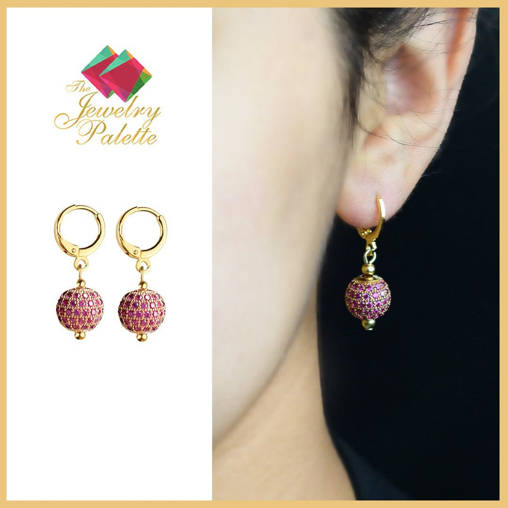 Fedora hoop earrings with round fuchsia zircon drop - The Jewelry Palette
