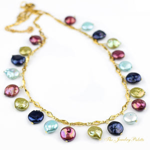 Gianna blue baroque coin pearl chain necklace - The Jewelry Palette