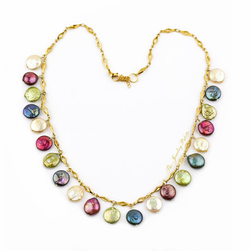 Gianna green baroque coin pearl chain necklace - The Jewelry Palette