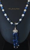 Grey pearl and blue sodalite tasbeeh (rosary) with silver tassel - The Jewelry Palette