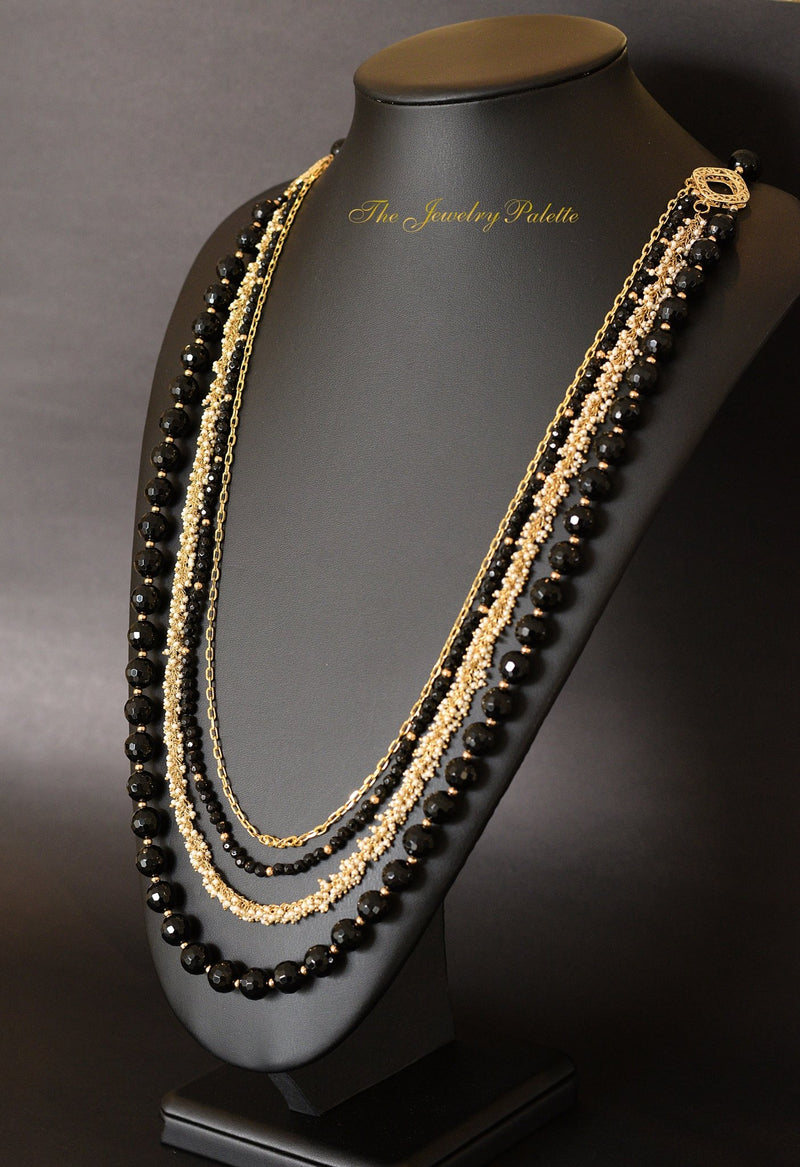 Irene luxurious black and gold four tier necklace - The Jewelry Palette