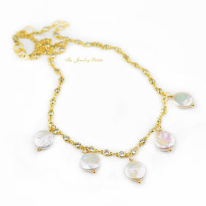 Isla white coin pearl and gold chain choker necklace - The Jewelry Palette