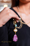 Lily pearl chain necklace with fuschia druzy pendant - The Jewelry Palette