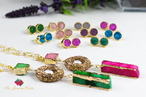 Lina rough cut multicolor druzy stud earrings - The Jewelry Palette