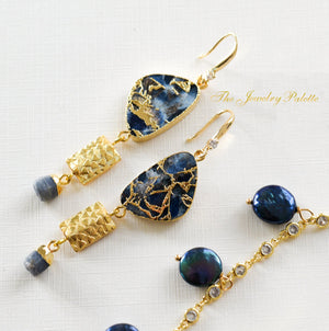 Lucia blue and gold gemstone earrings - The Jewelry Palette