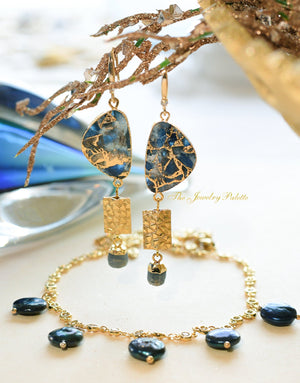 Lucia blue and gold gemstone earrings - The Jewelry Palette