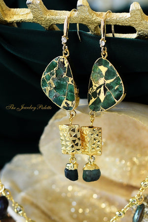 Lucia green and gold gemstone earrings - The Jewelry Palette