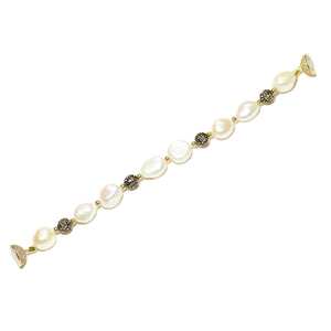 Lunara white freshwater pearl and glittering black stone bracelet - The Jewelry Palette