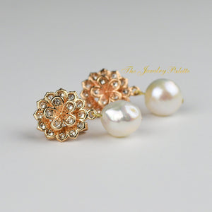 Manahil rose gold zircon studded pearl drop earrings - The Jewelry Palette