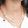 Nargis white freshwater pearl and pink quartz necklace - The Jewelry Palette