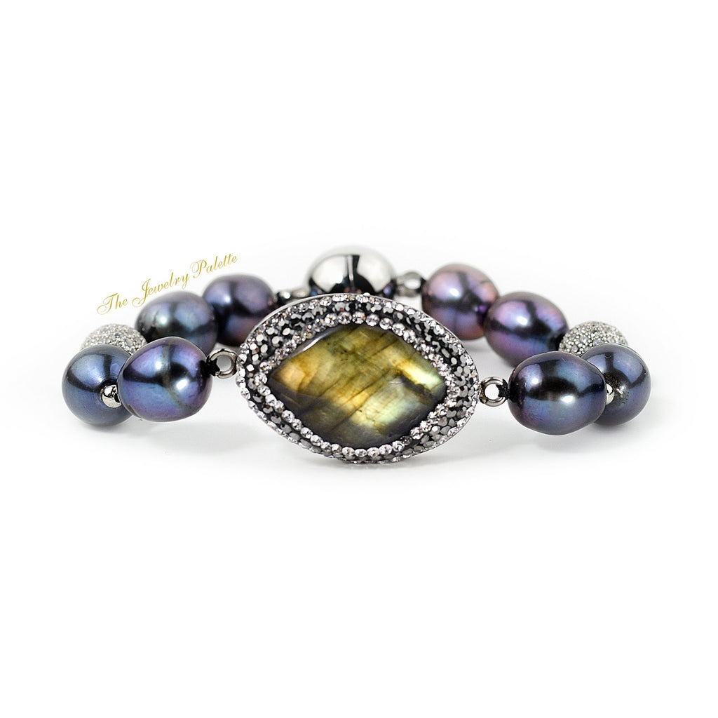 Nermin dark grey freshwater pearl and labradorite bracelet - The Jewelry Palette