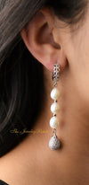 Pinar white freshwater pearl long earrings - The Jewelry Palette