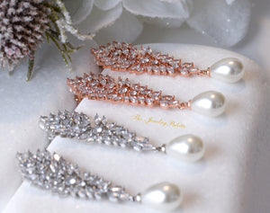 Safa rose gold zircon and pearl drop earrings - The Jewelry Palette