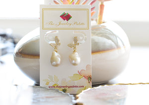 Simone butterfly white pearl drop earrings - The Jewelry Palette
