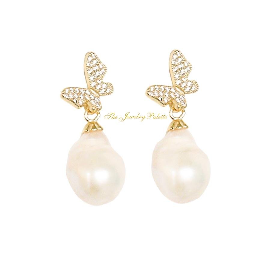 Simone butterfly white pearl drop earrings - The Jewelry Palette