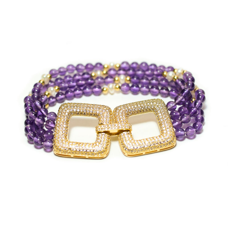 Simra luxe amethyst and white pearl multitiered bracelet - The Jewelry Palette