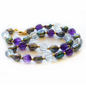 Stella grey pearl, amethyst and topaz choker and chain necklaces - The Jewelry Palette