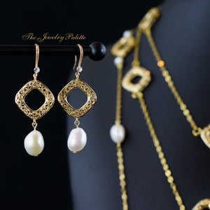 Sydney gold filigree and pearl drop earrings - The Jewelry Palette