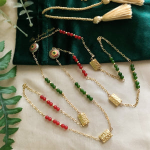 Talia green and red jade gold chain necklace - The Jewelry Palette