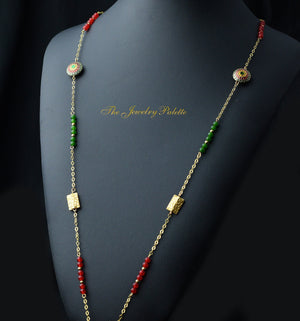 Talia green and red jade gold chain necklace - The Jewelry Palette