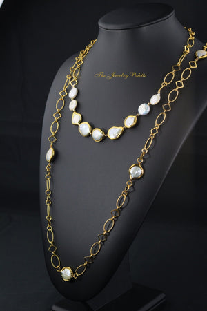 Valerie trendy metal link and pearls chain necklace - The Jewelry Palette