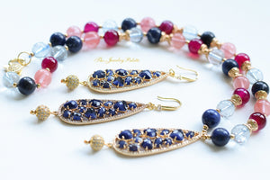 Venetia navy blue gemstone necklace and earrings - The Jewelry Palette