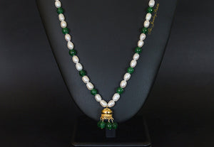 White pearl and emerald tasbeeh (rosary) with gold tassel - The Jewelry Palette