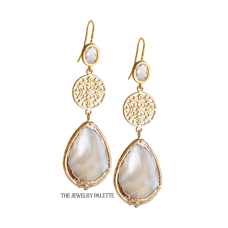 Daphne filigree and mother of pearl earrings - The Jewelry Palette