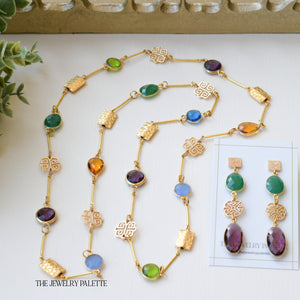 Penelope green and purple gemstone with filigree earrings - The Jewelry Palette