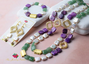 Zara white pearl, green aventurine and purple agate necklace - The Jewelry Palette