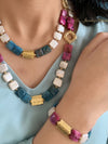 Zara white pearl, teal apatite and pink agate necklace - The Jewelry Palette